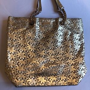 Kate Spade Gold Flower Leather Tote Handbag